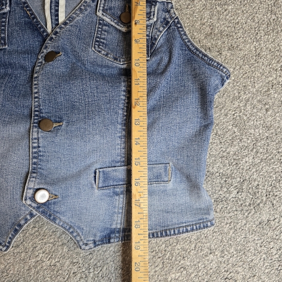 Vintage No Boundries Denim Vest Button Adjustable Back Preppy Countryside Chic - Picture 2 of 7